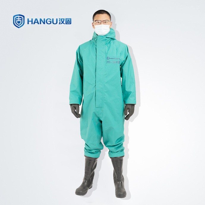 漢固牌耐酸堿防化服HG-1WP綠色連體手套結(jié)構(gòu)GB 24539-2021