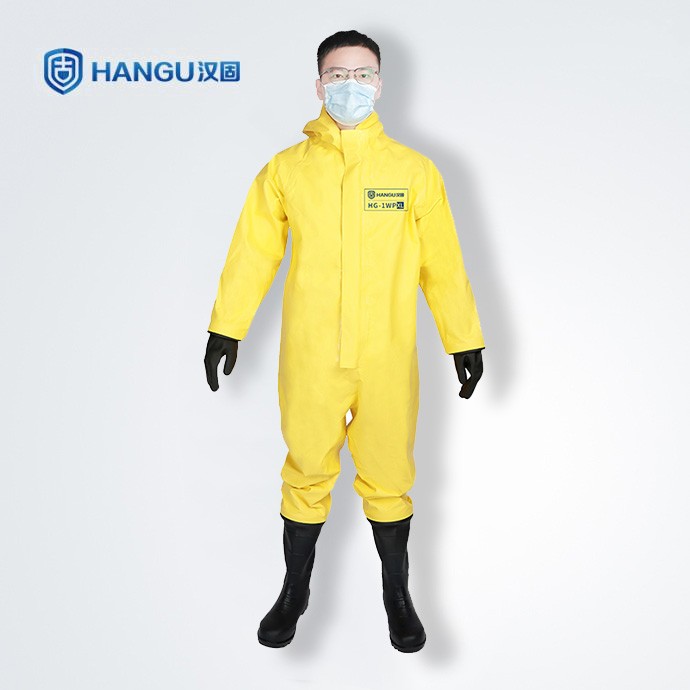 漢固牌耐酸堿防化服HG-1WP黃色連體手套結(jié)構(gòu)GB24539-2021